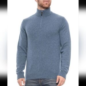 Tahari Mens Quarter Zip Cashmere Knit Blue Pullover Sweater NWOT